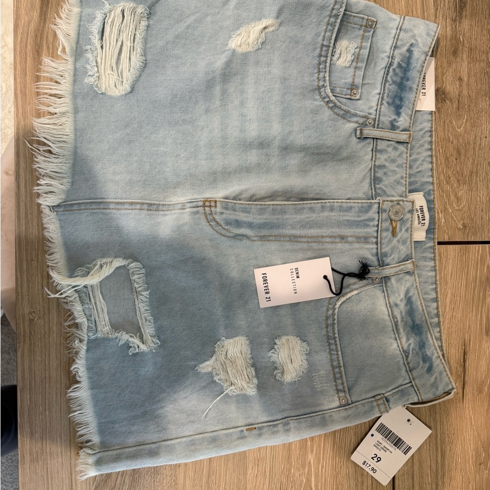 Light Blue Distressed Denim Skirt